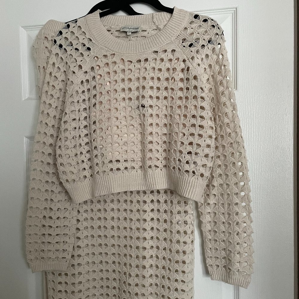 NWOT Beige 2-piece knit set - cropped top and midi skirt set